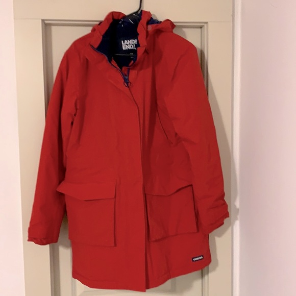 Lands’ End Women’s Small/T 6-8 parka red hooded - Picture 1 of 7